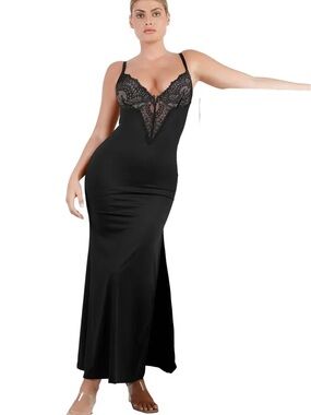Popilush Shapewear Lace V Neck Side Slit Slimming Maxi Slip Dress (New with Tag)